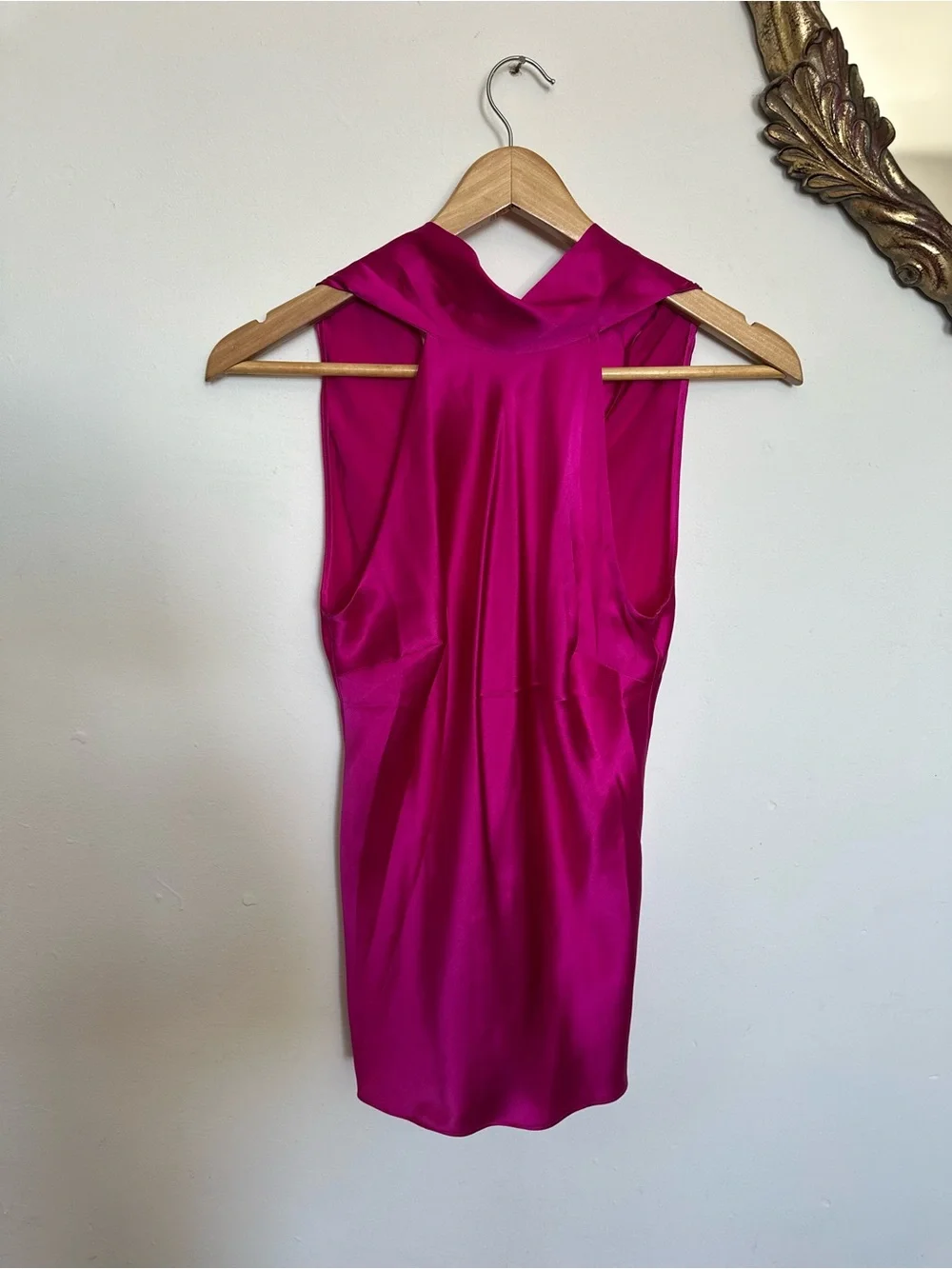 Frame Denim draped neck tie halter top Magenta